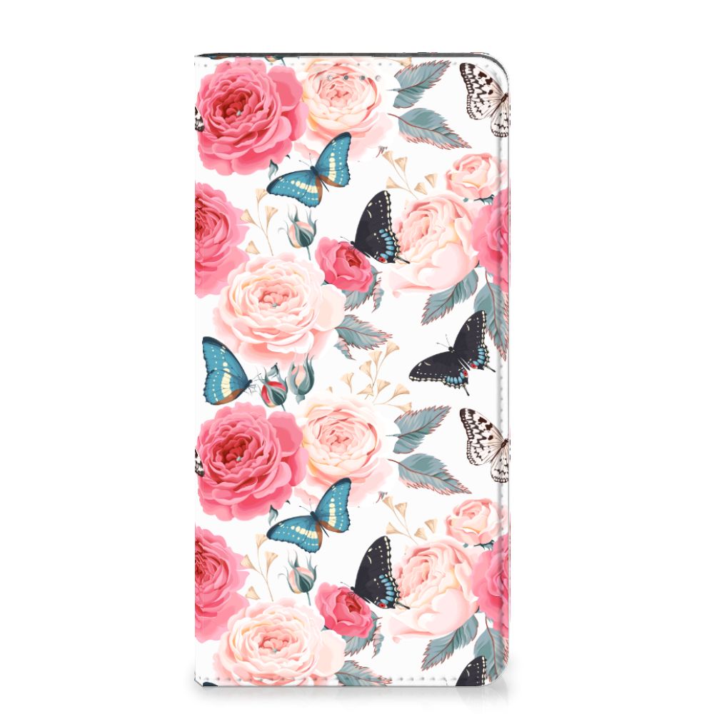 Samsung Galaxy A14 5G Smart Cover Butterfly Roses, floral design with pink roses and butterflies.