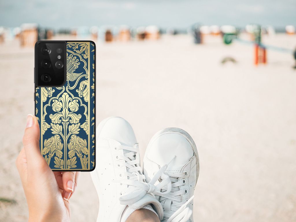 Samsung Galaxy S21 Ultra Bloemen Hoesje Beige Flowers B2C Telecom