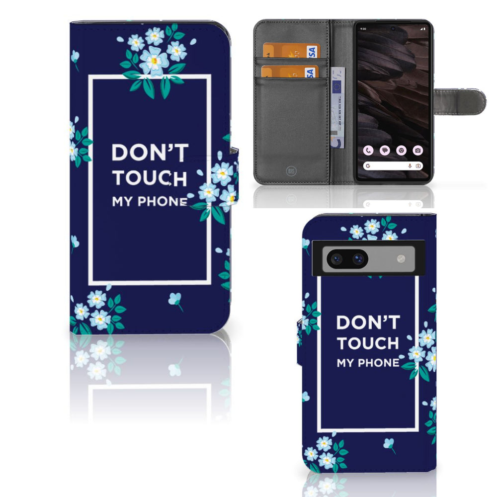 Google Pixel 7A Portemonnee Hoesje Flowers Blue DTMP