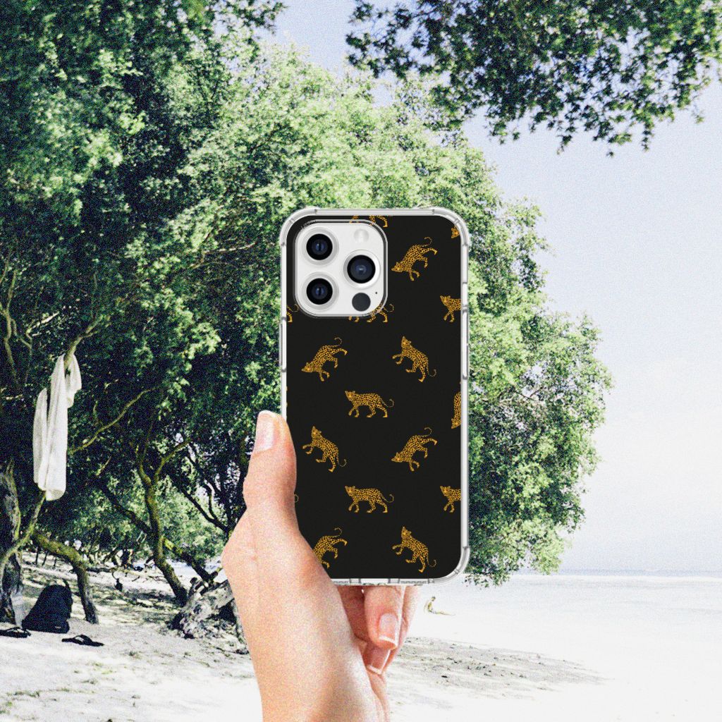 Case Anti-shock voor iPhone 13 Pro Max Leopards op een hand met een groene achtergrond 🌿.