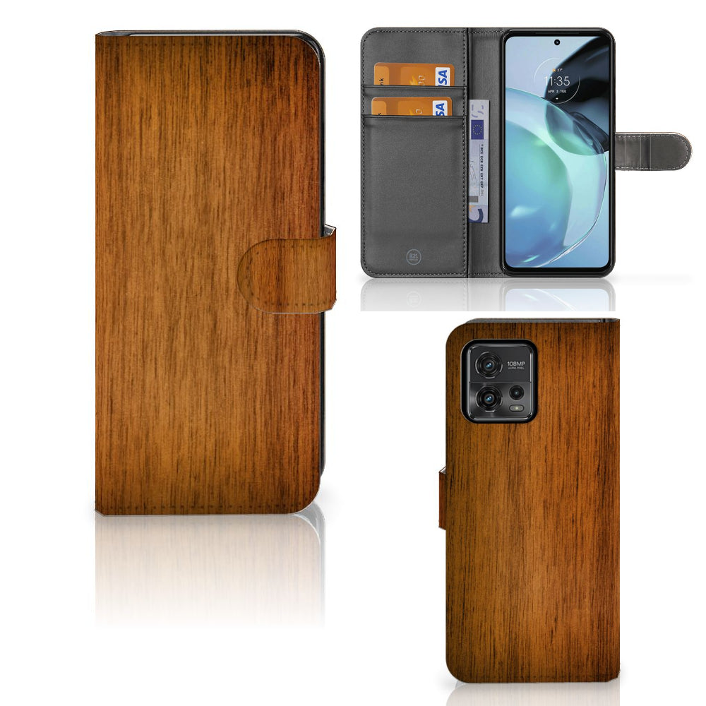 Motorola Moto G72 Book Style Case Donker Hout