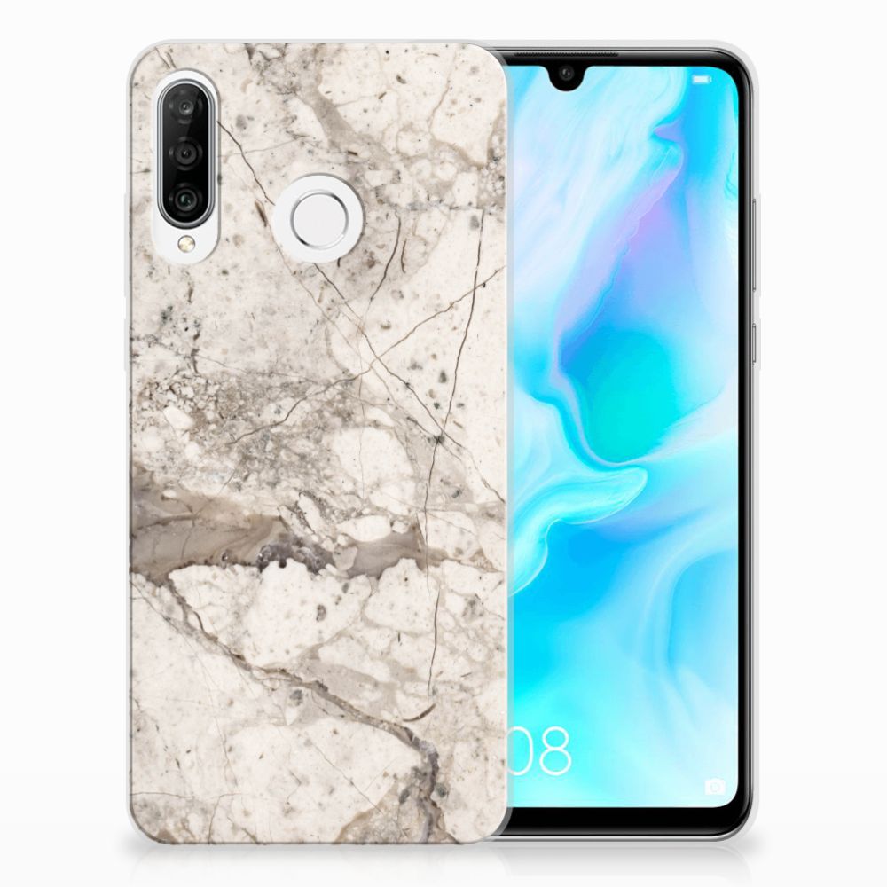 Huawei P30 Lite TPU Siliconen Hoesje Marmer Beige