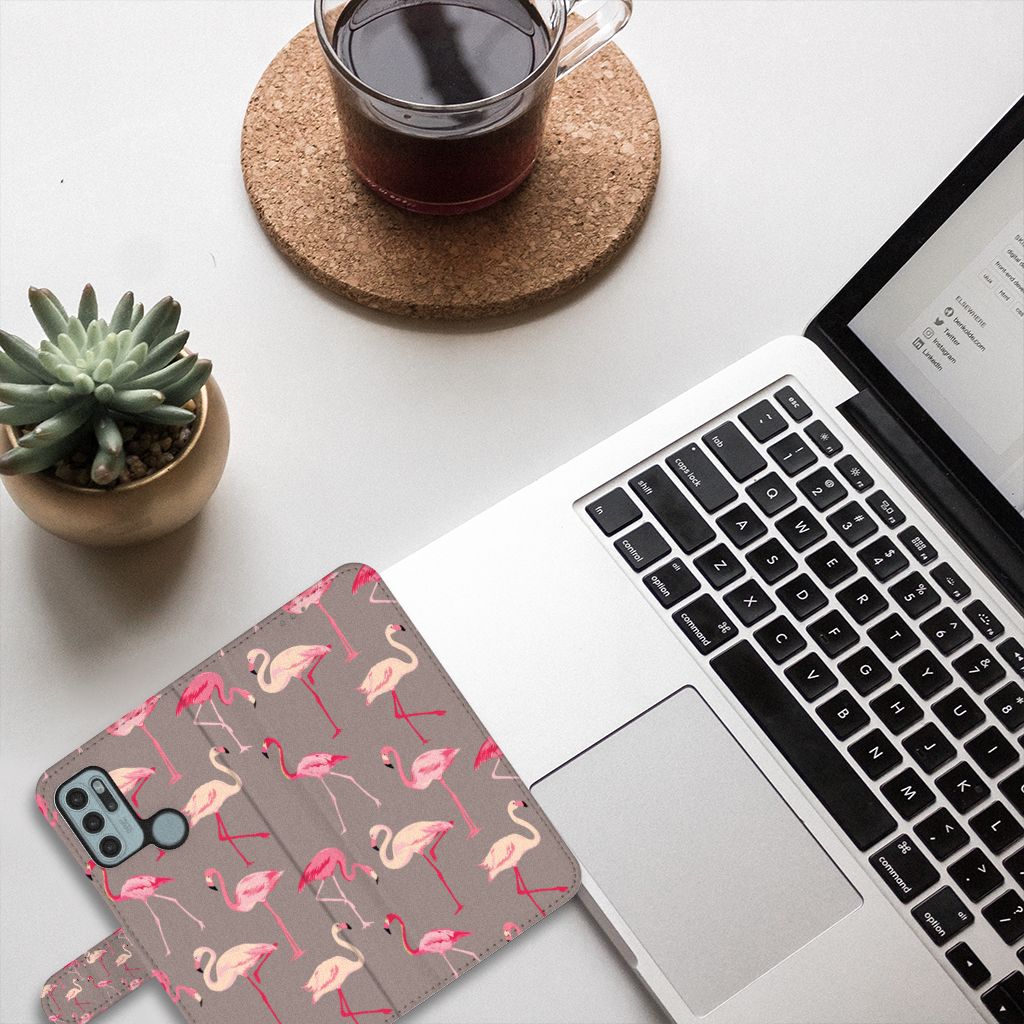 Motorola Moto G60s Telefoonhoesje met Pasjes Flamingo