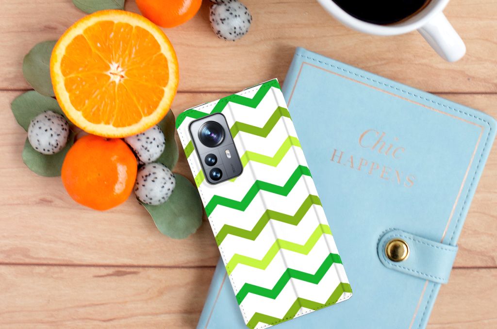 Xiaomi 12 Pro Hoesje met Magneet Zigzag Groen - B2C Telecom