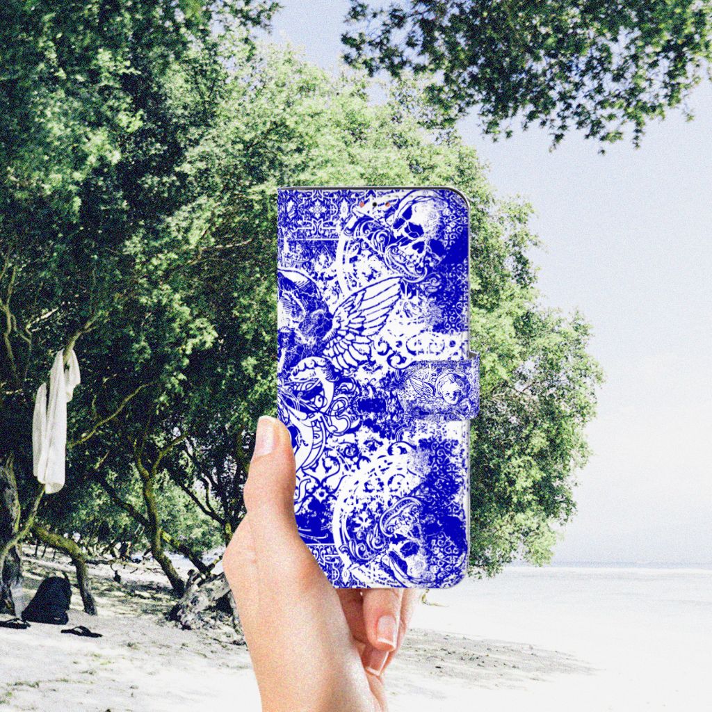 Telefoonhoesje met Naam Samsung Galaxy A13 (4G) Angel Skull Blauw