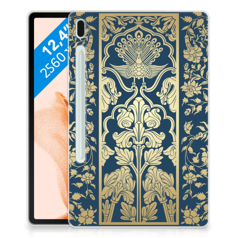 Samsung Galaxy Tab S7FE Siliconen Hoesje Beige Flowers - B2C Telecom