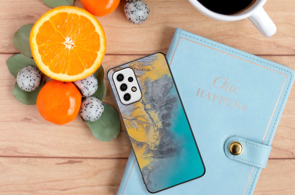 Samsung Galaxy A23 Marmeren Print Telefoonhoesje Marble Blue Gold B2C Telecom