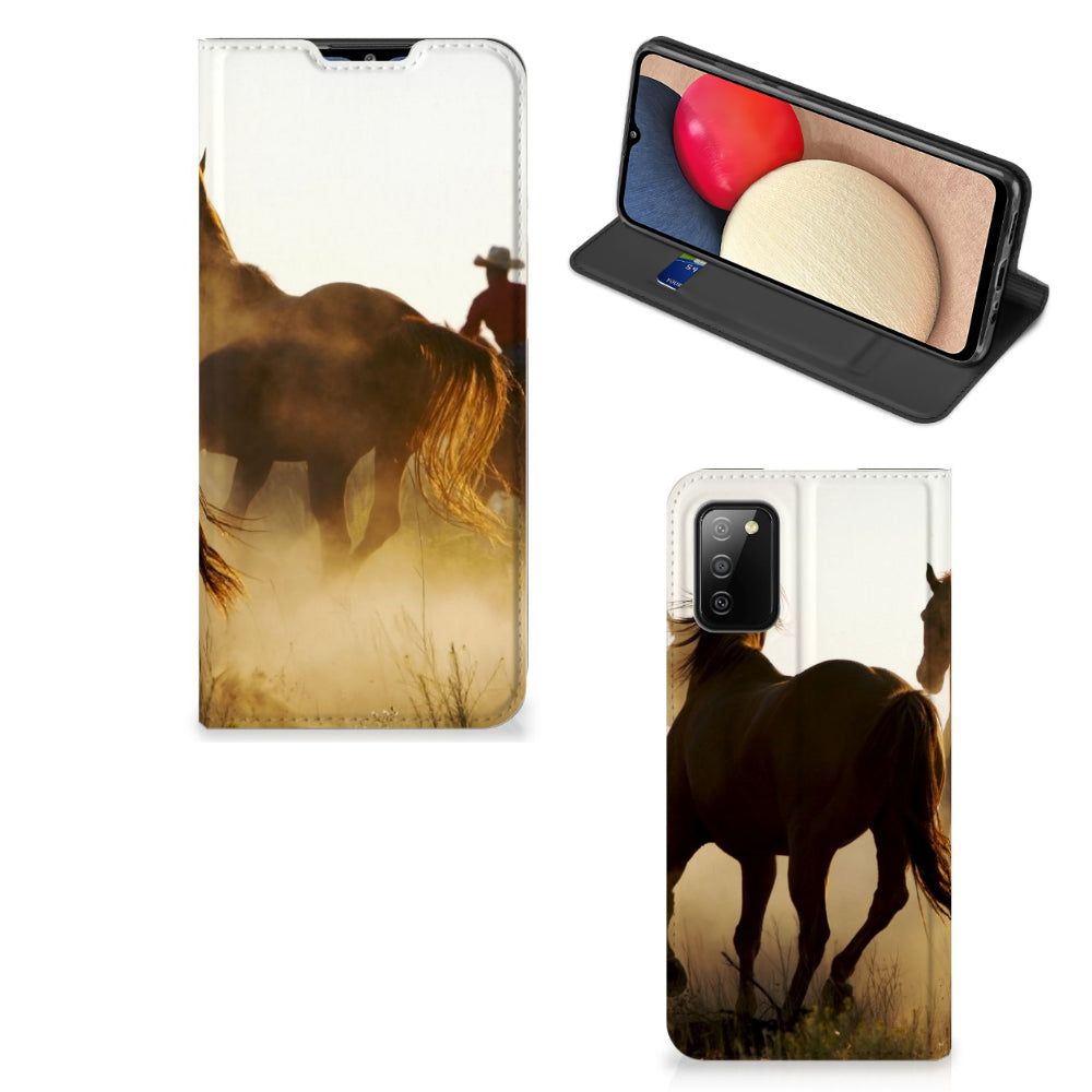 Samsung Galaxy M02s | A02s Hoesje maken Design Cowboy met paardenprint in een natuurlijke setting.