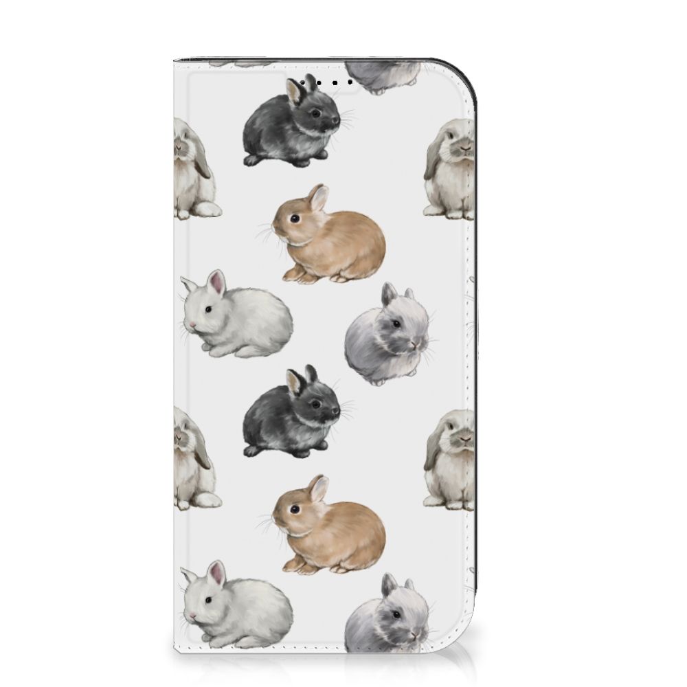 Hoesje maken voor iPhone 15 Pro Max Konijntjes met schattige konijnen op een wit achtergrond. 🐰