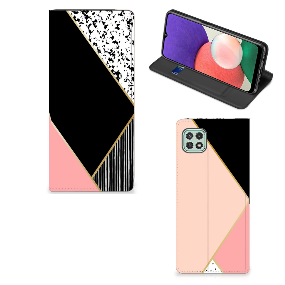 Samsung Galaxy A22 5G Stand Case Zwart Roze Vormen - B2C Telecom