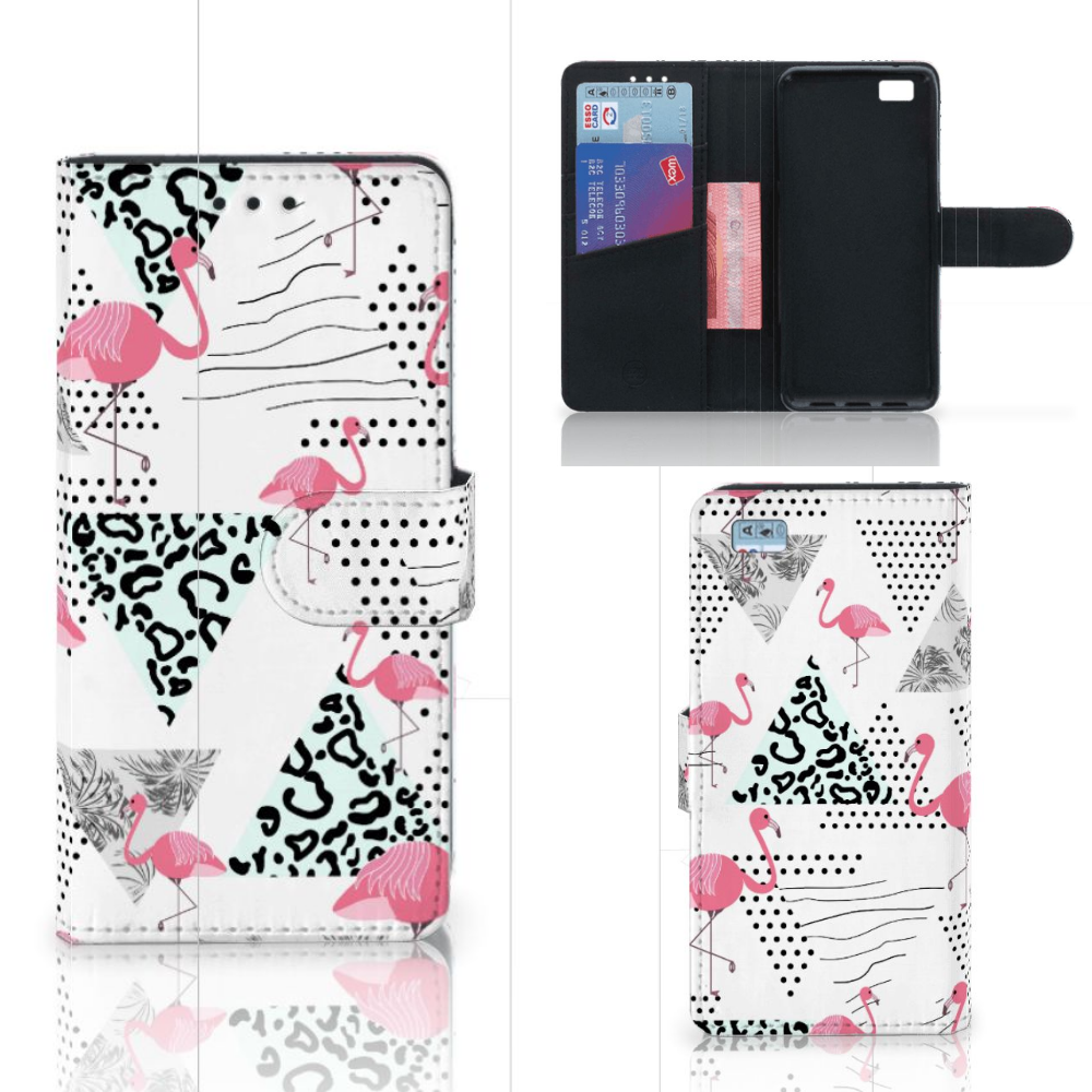 Huawei Ascend P8 Lite Telefoonhoesje met Pasjes Flamingo Triangle