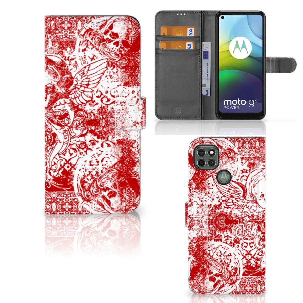 Telefoonhoesje met Naam Motorola Moto G9 Power Angel Skull Rood