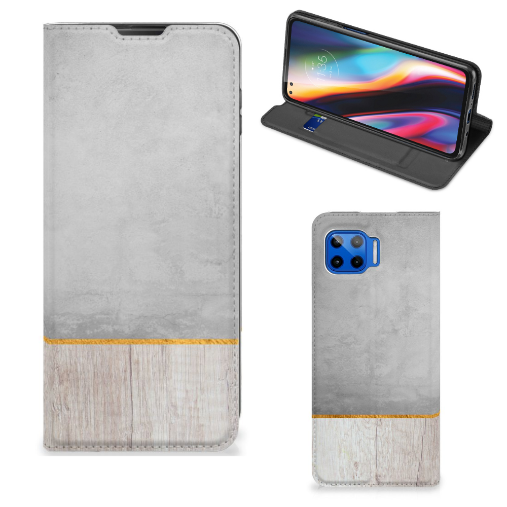 Motorola Moto G 5G Plus Book Wallet Case Wood Concrete - B2C Telecom