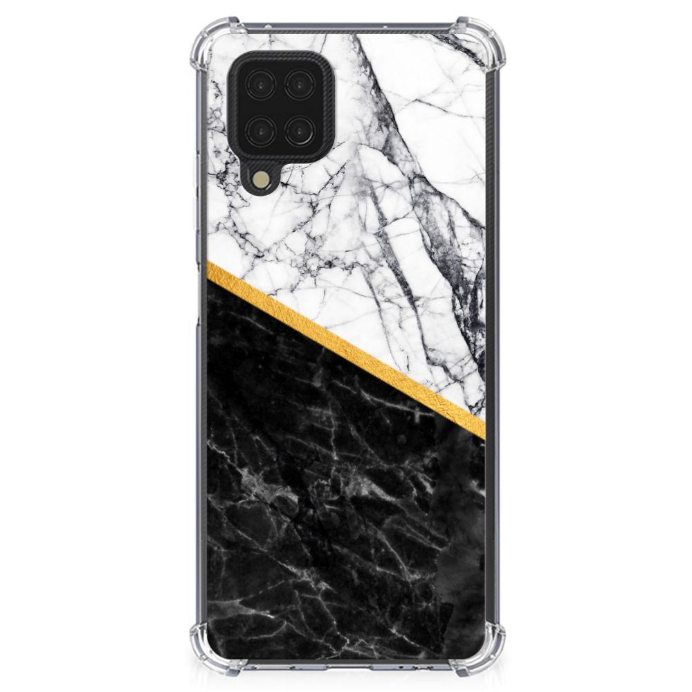 Samsung Galaxy A12 Anti-Shock Hoesje Marmer Wit Zwart - Origineel Cadeau Man