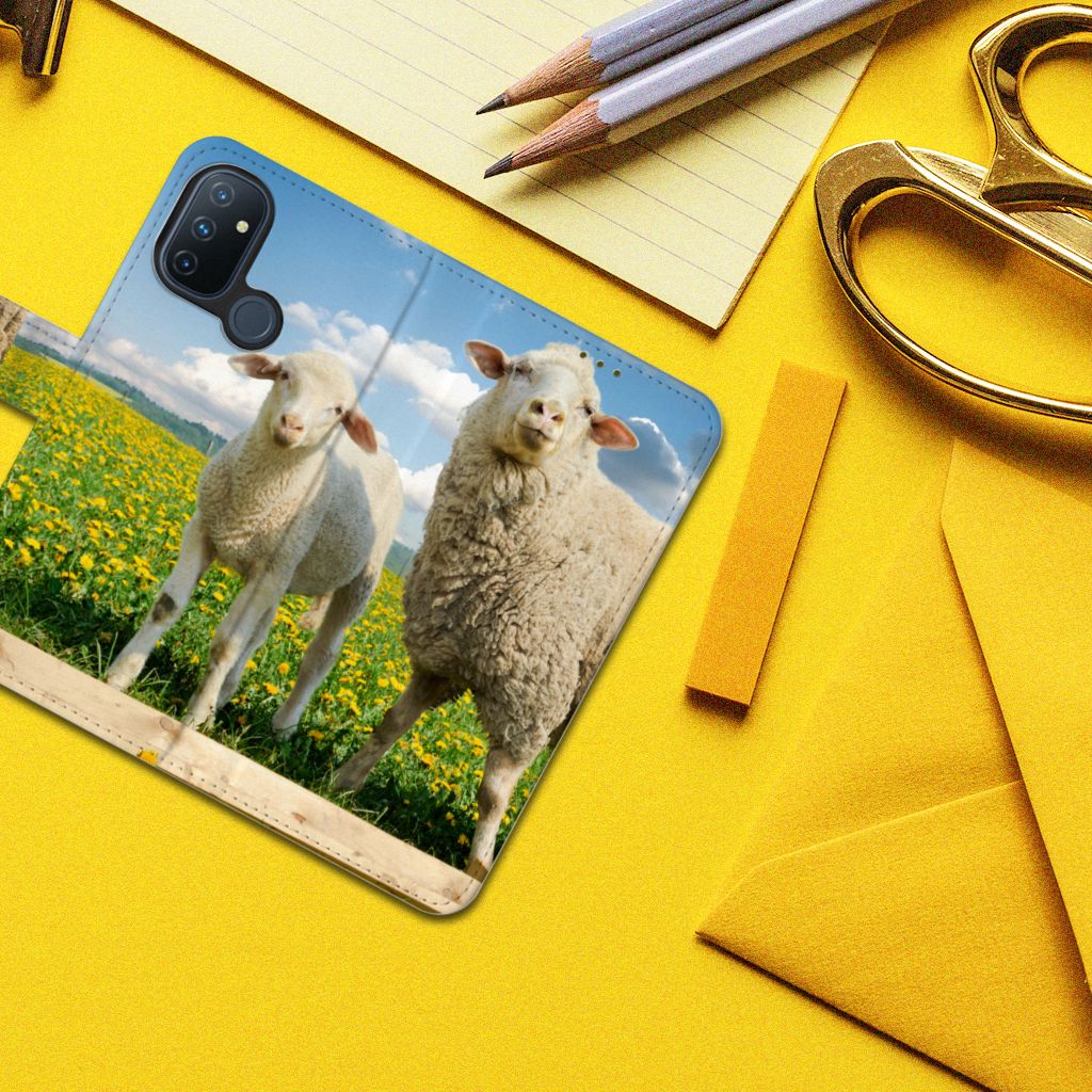 OnePlus Nord N100 Telefoonhoesje met Pasjes Schaap en Lammetje