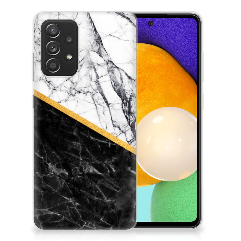 Samsung Galaxy A52 (5G/4G) TPU Siliconen Hoesje Marmer Wit Zwart - Origineel Cadeau Man