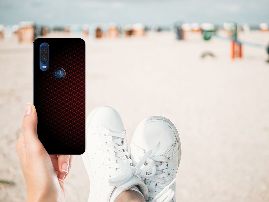 Motorola One Vision TPU bumper Geruit Rood