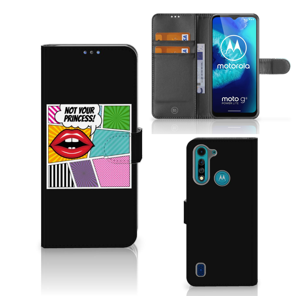 Motorola G8 Power Lite Wallet Case met Pasjes Popart Princess