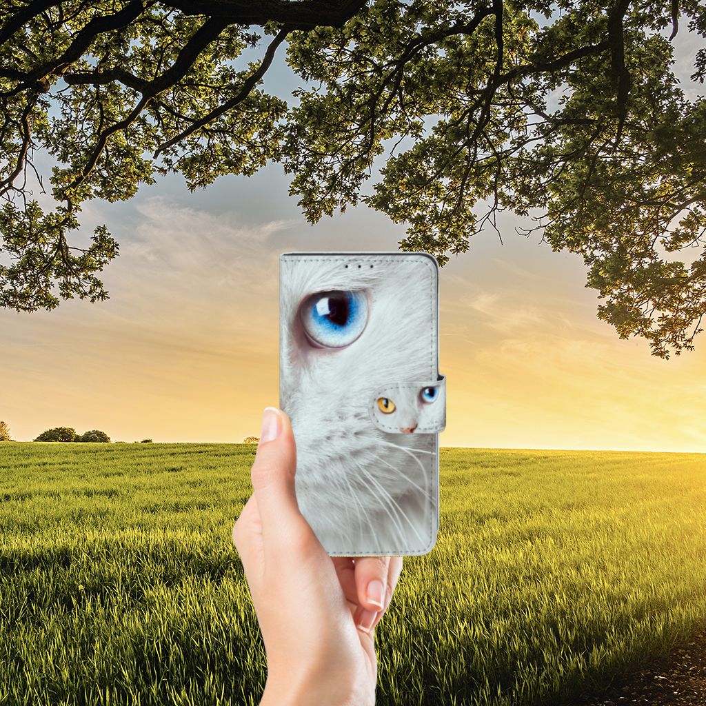 Xiaomi Mi Mix 2s Telefoonhoesje met Pasjes Witte Kat