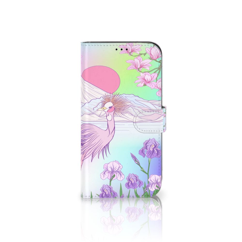 iPhone 13 Pro Max Telefoonhoesje met Pasjes Bird met kleurrijke pauw en bloemen, beschermt apart en stijlvol.