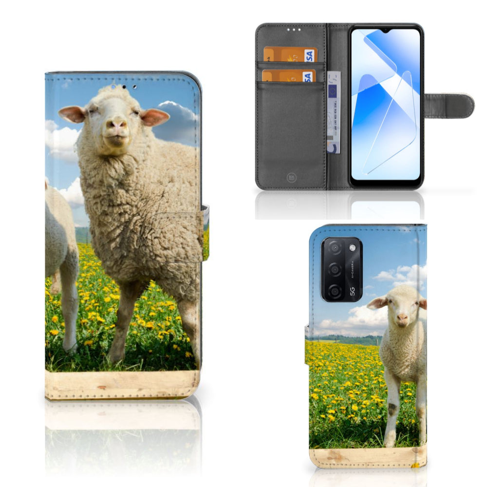 OPPO A16/A16s/A54s Telefoonhoesje met Pasjes Schaap en Lammetje