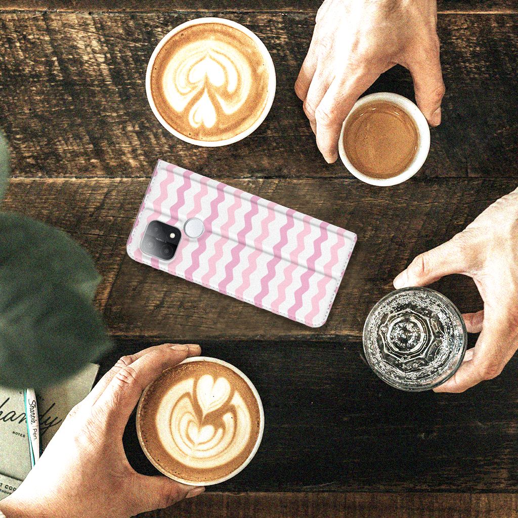 OPPO A15 Hoesje met Magneet Waves Roze - B2C Telecom
