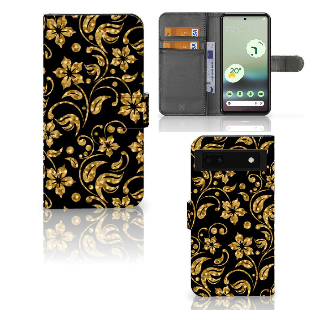 Google Pixel 6A Hoesje Gouden Bloemen