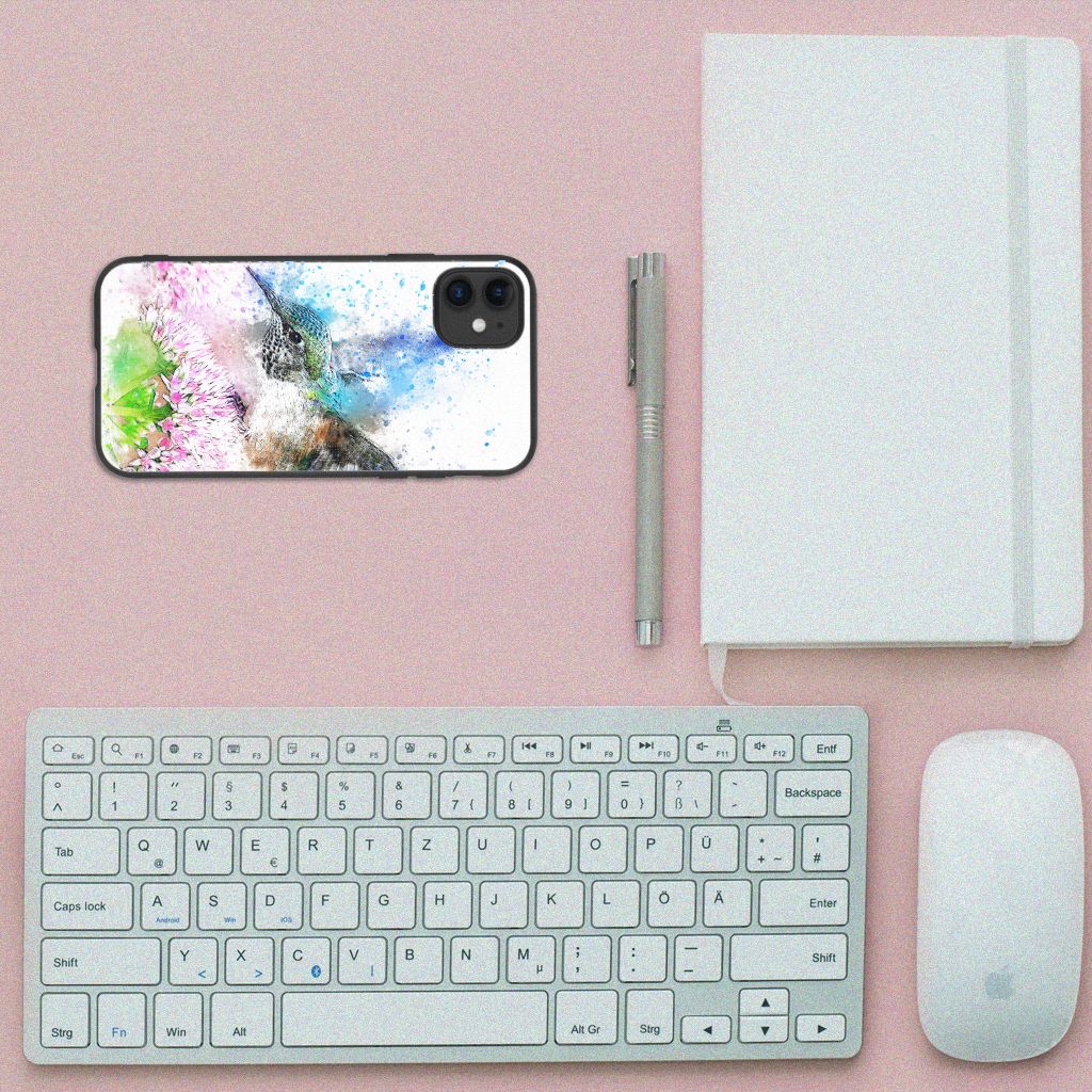 Kleurrijke Telefoonhoesje iPhone 11 Vogel met watercoloring design op bureau