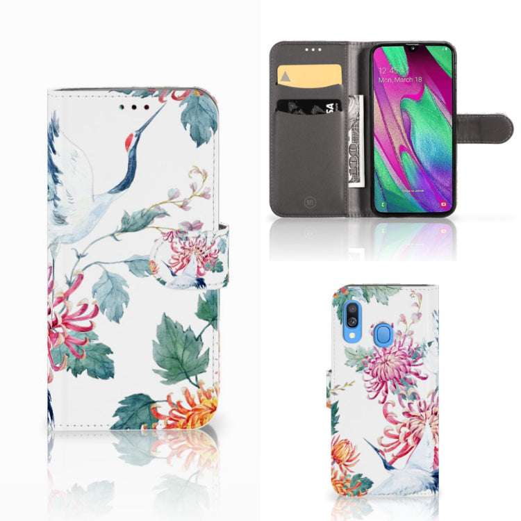 Samsung Galaxy A40 Telefoonhoesje met Pasjes Bird Flowers