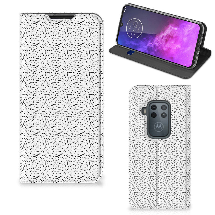 Motorola One Zoom Hoesje met Magneet Stripes Dots