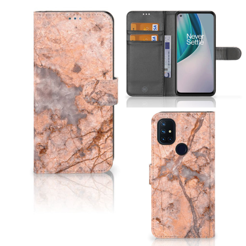OnePlus Nord N10 Bookcase Marmer Oranje