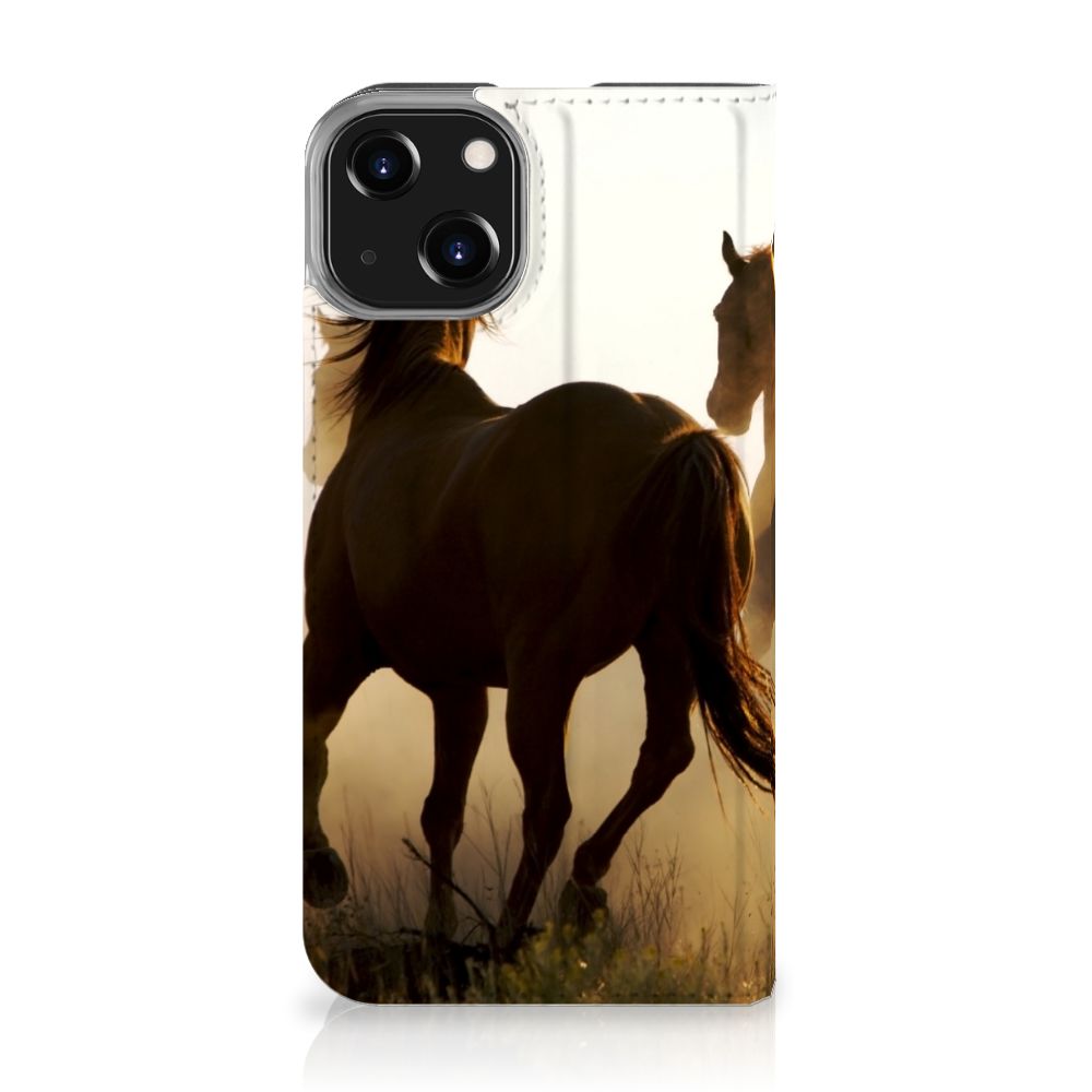 iPhone 14 Hoesje maken Design Cowboy met paardenprint in zonsondergang