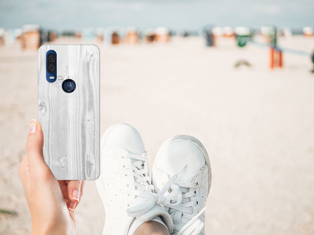 Motorola One Vision Bumper Hoesje White Wood