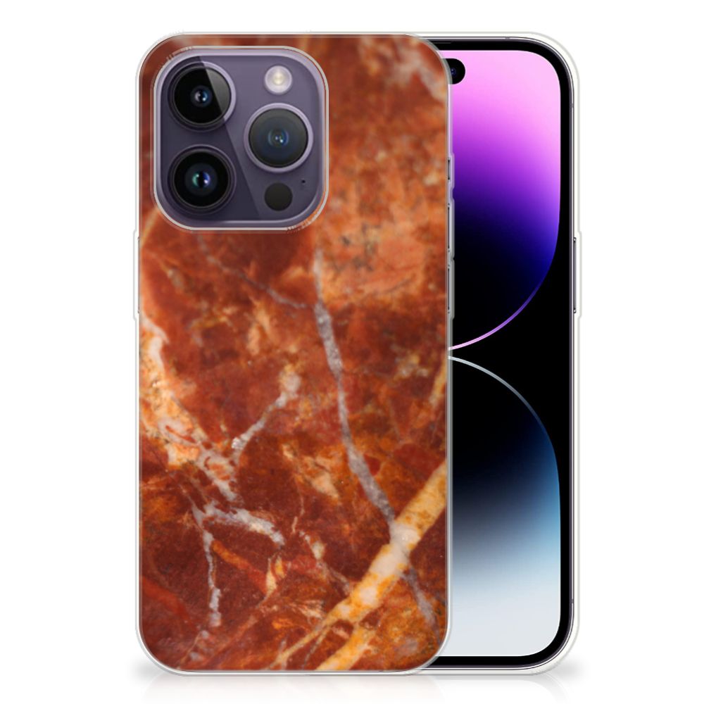 Apple iPhone 14 Pro TPU Siliconen Hoesje Marmer Bruin B2C Telecom