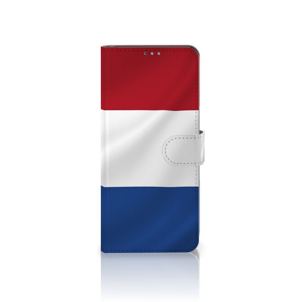 Motorola Moto G9 Plus Bookstyle Case Nederlandse Vlag met pasjes en kunstzinnig ontwerp van de Nederlandse vlag.