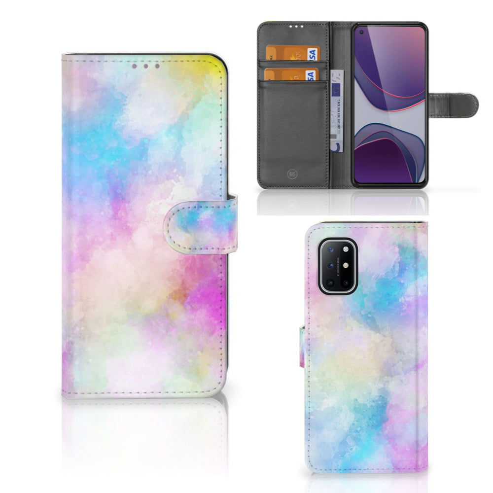 Hoesje OnePlus 8T Watercolor Light met pastelkleuren en pasjeshouder voor unieke bescherming.