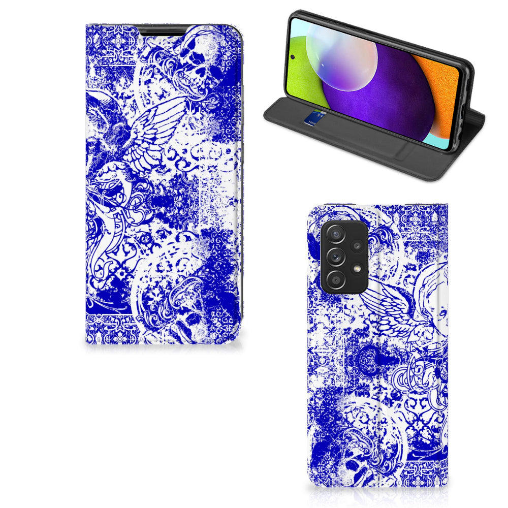 Mobiel BookCase Samsung Galaxy A52 Angel Skull Blauw