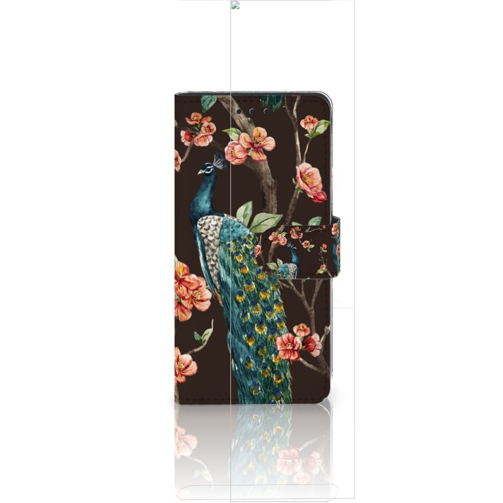 Huawei Ascend P8 Lite Telefoonhoesje met Pasjes Pauw met Bloemen