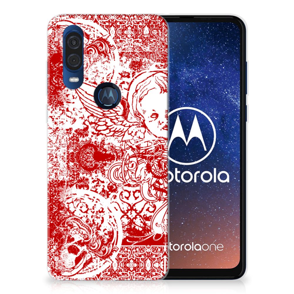 Silicone Back Case Motorola One Vision Angel Skull Rood