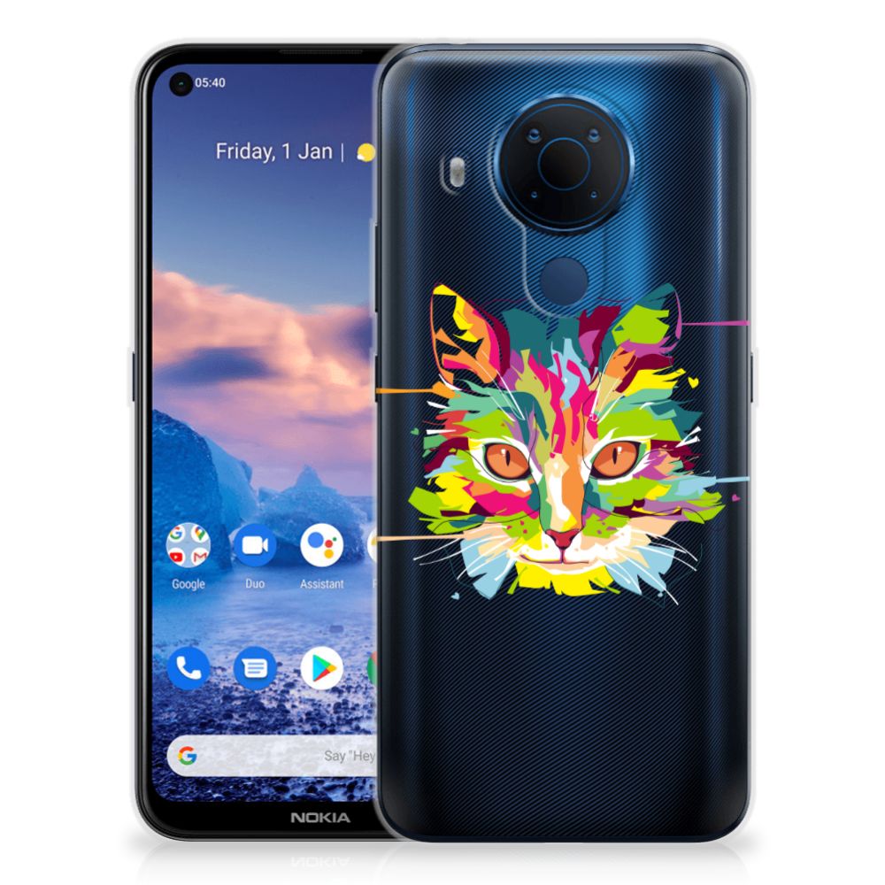 Nokia 5.4 Telefoonhoesje met Naam Cat Color