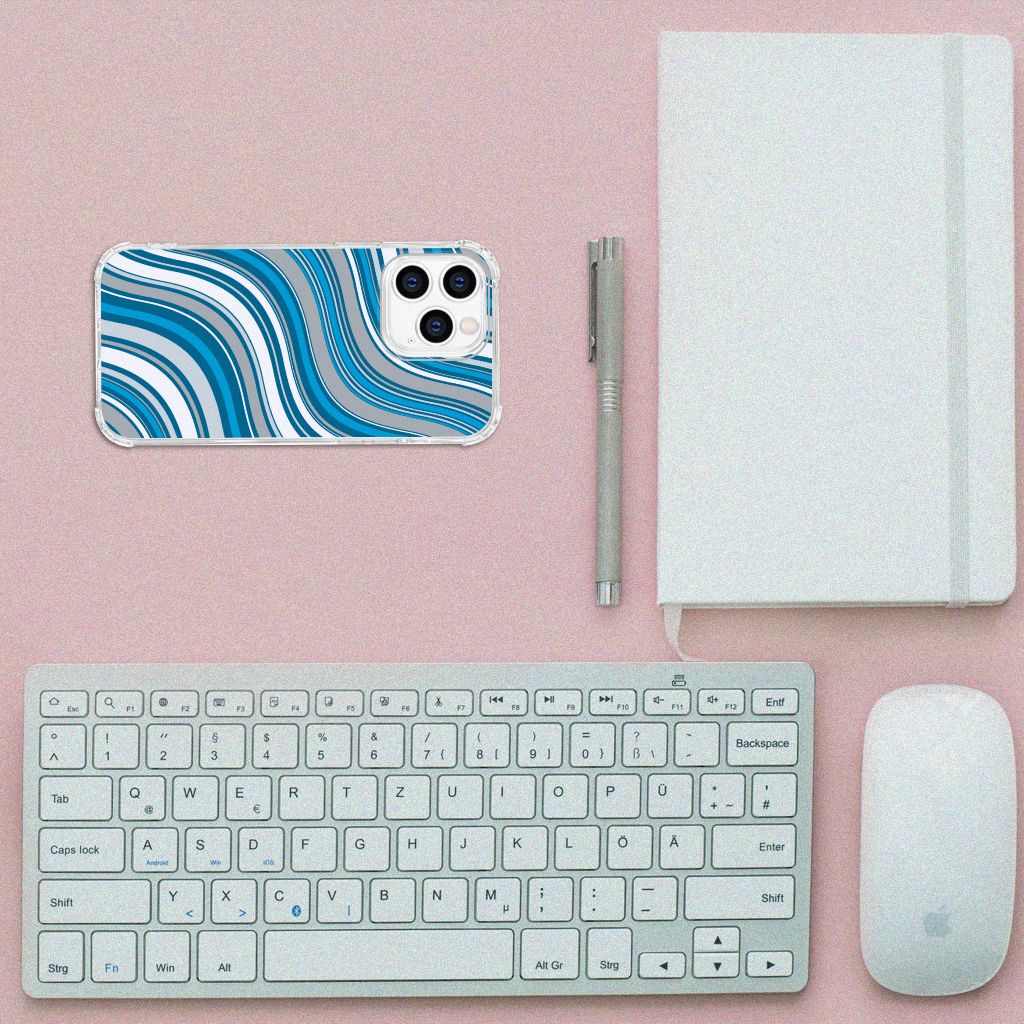 iPhone 14 Pro Doorzichtige Silicone Hoesje Waves Blue B2C Telecom