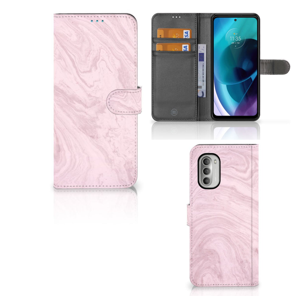 Motorola Moto G51 5G Bookcase Marble Pink - Origineel Cadeau Vriendin