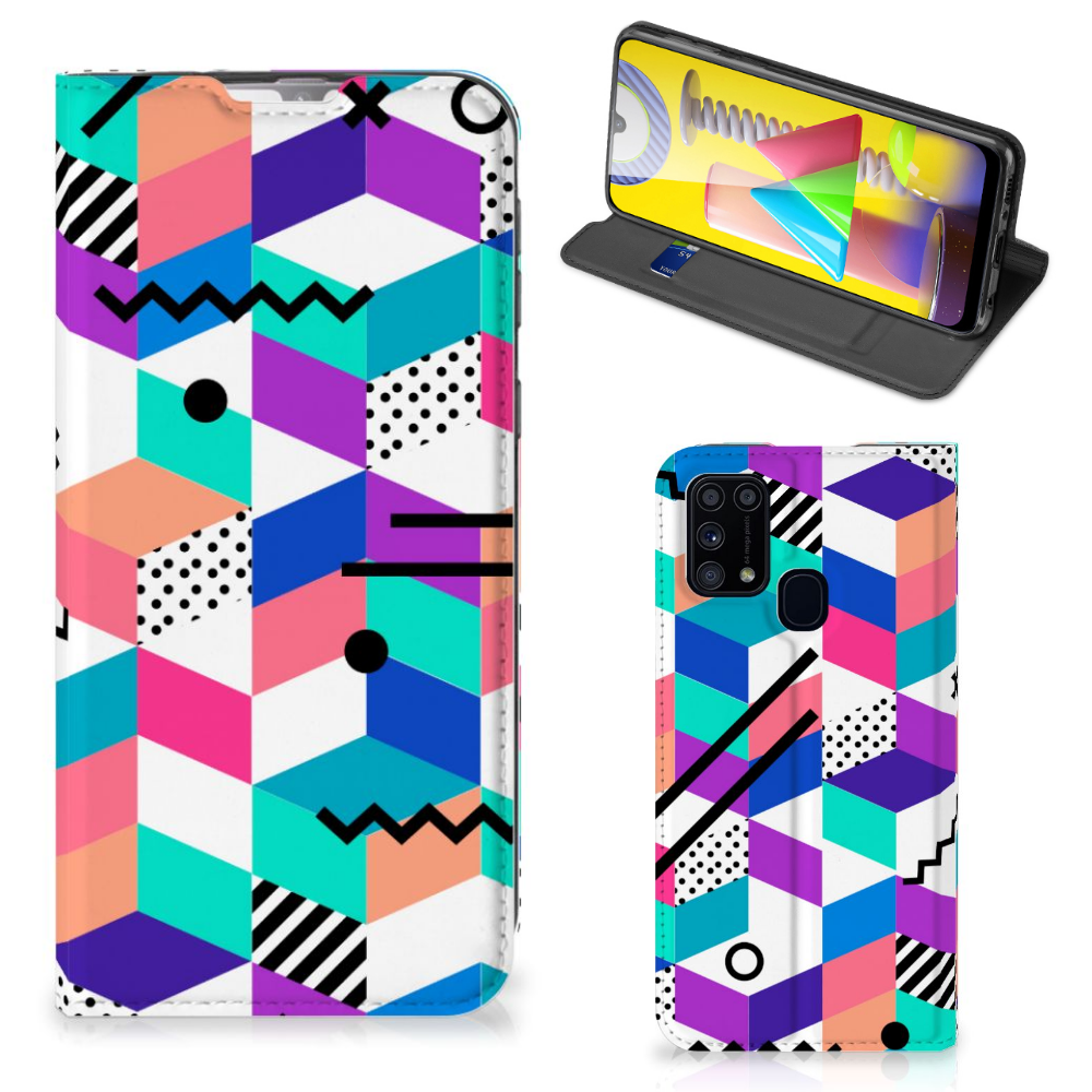 Samsung Galaxy M31 Stand Case Blokken Kleurrijk - B2C Telecom