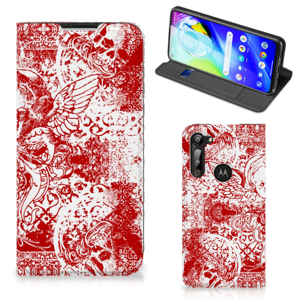 Mobiel BookCase Motorola Moto G8 Power Angel Skull Rood - B2C Telecom