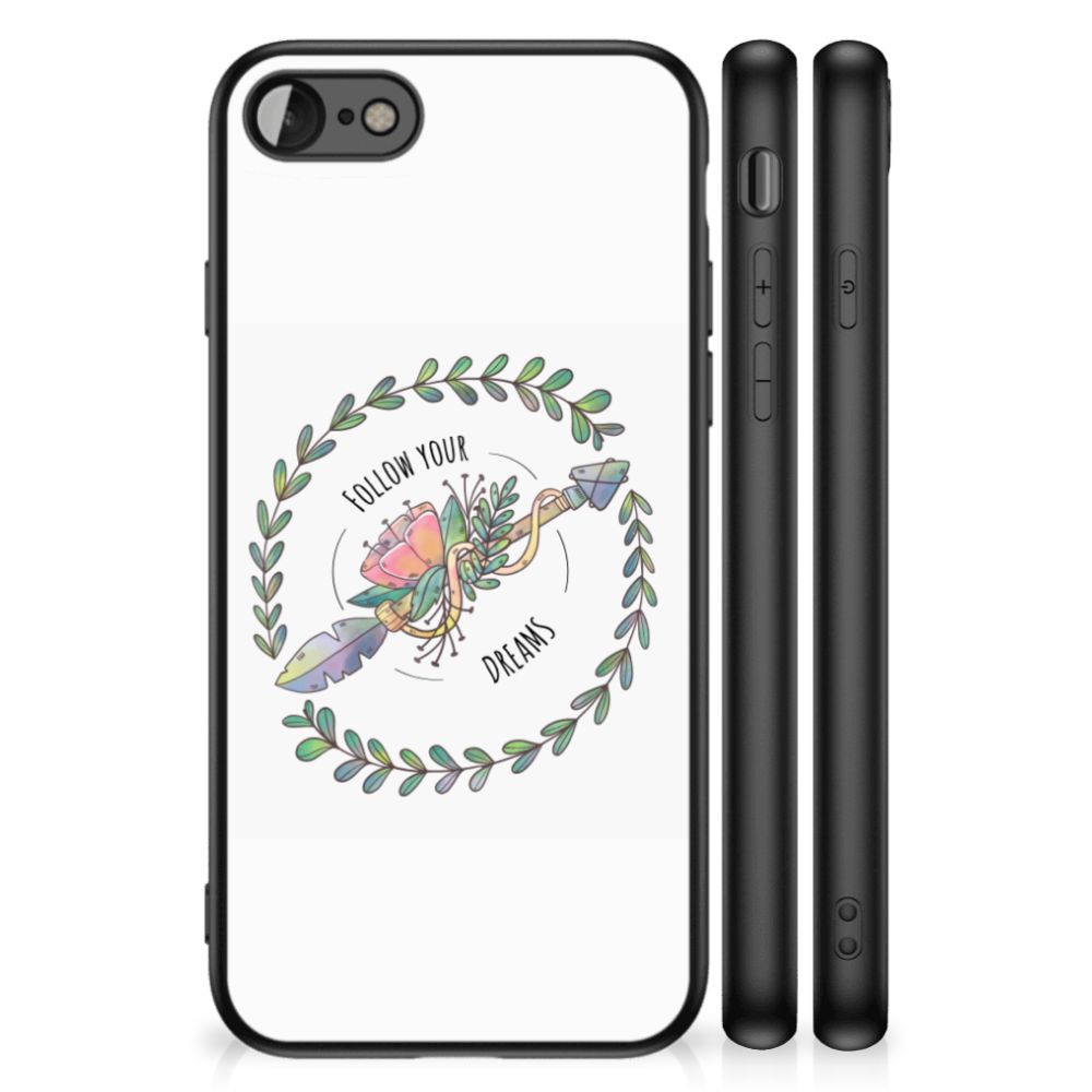 iPhone SE 2022 | SE 2020 | 7/8 Hoesje Boho Dreams met illustratie van pijl en bloemen op een stijlvolle achterkant.