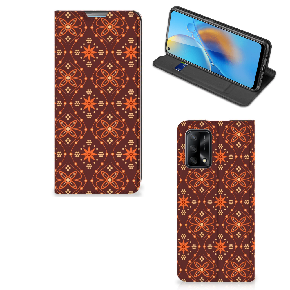 OPPO A74 4G Hoesje met Magneet Batik Brown - B2C Telecom