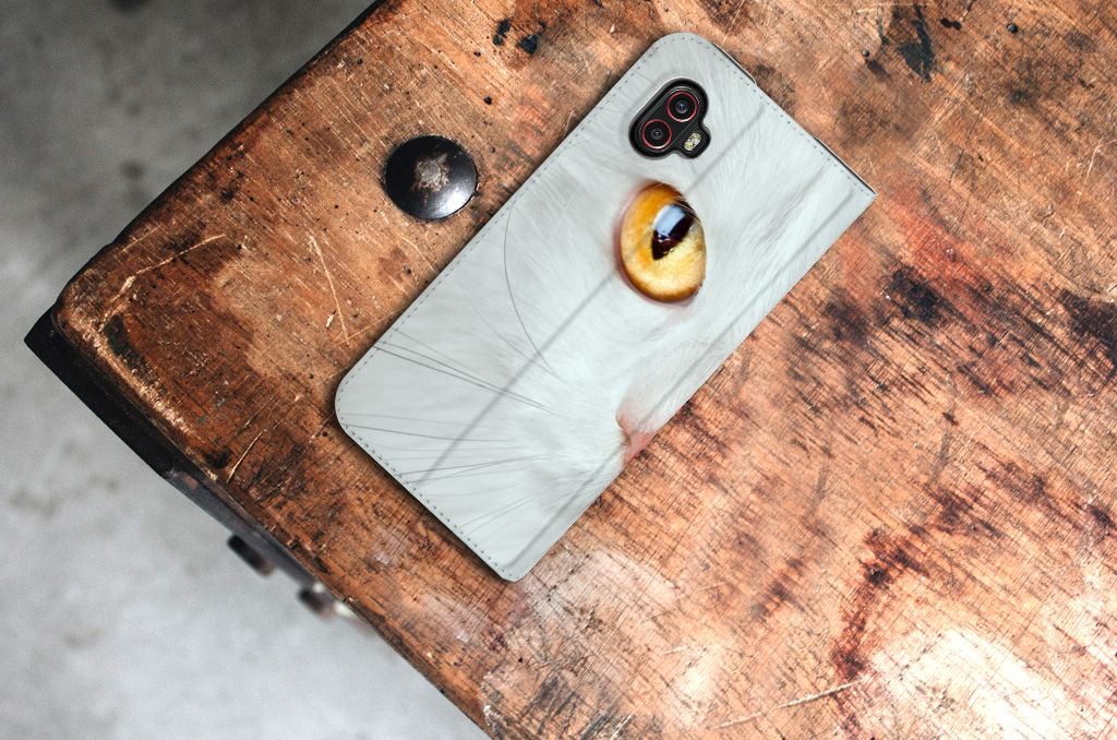 Samsung Galaxy Xcover 6 Pro Hoesje maken Witte Kat - B2C Telecom