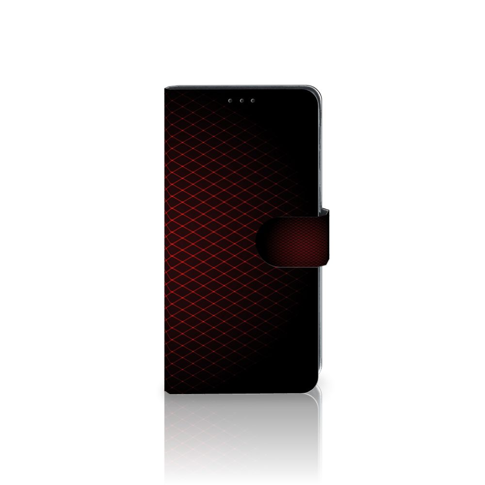 Xiaomi Mi Note 10 Lite Telefoon Hoesje Geruit Rood met ruimte voor 3 pasjes en minimalistisch design.