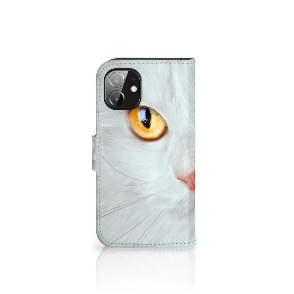 Apple iPhone 12 Mini Telefoonhoesje met Pasjes Witte Kat