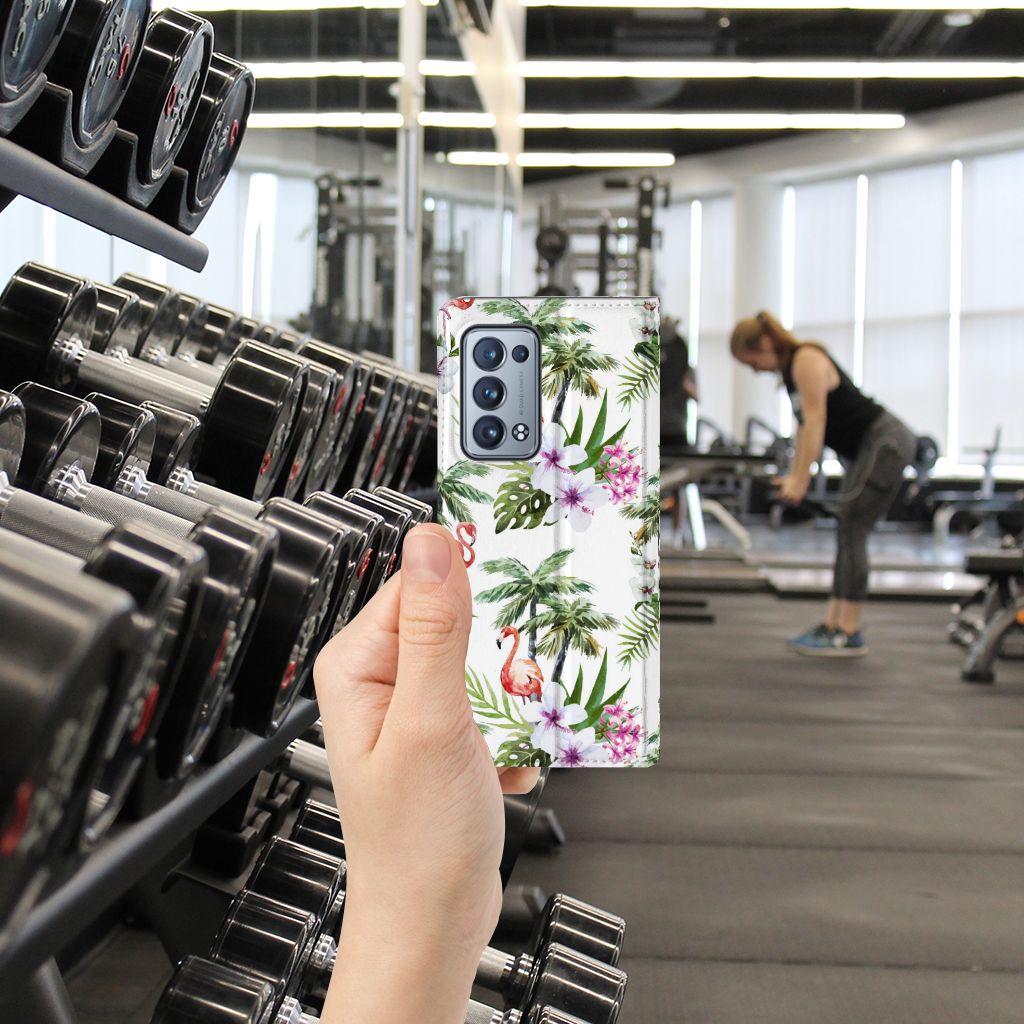OPPO Reno 6 Pro Plus 5G Hoesje maken Flamingo Palms - B2C Telecom